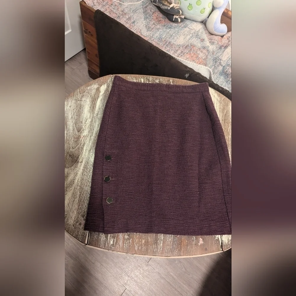 Womens Plum Purple Pencil Skirt with Button Detail - Career Office‎ Chic